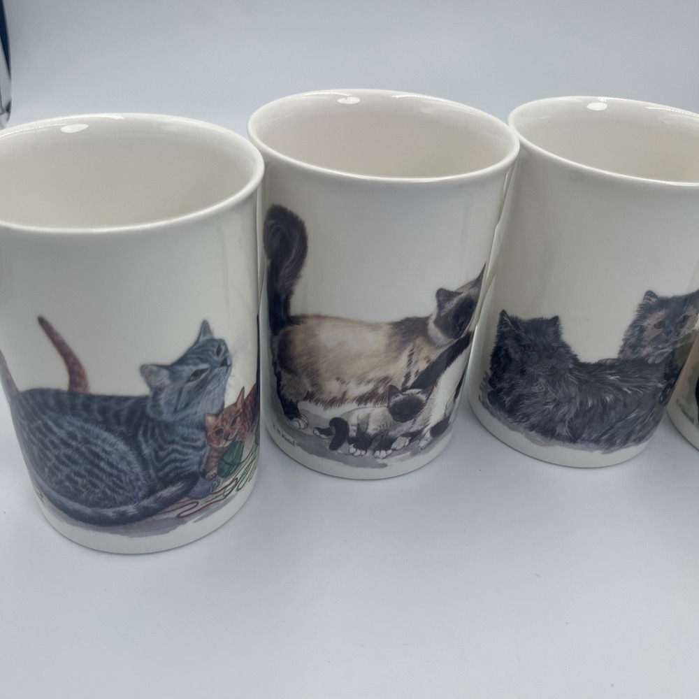 Roy Kirkham Cat Lovers Mugs Set of 5 Fine Bone China England 1989 Cat Coffee Cup